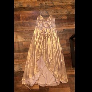 Showpo glitter satin gold pink wrap Formal dress! Size US 4